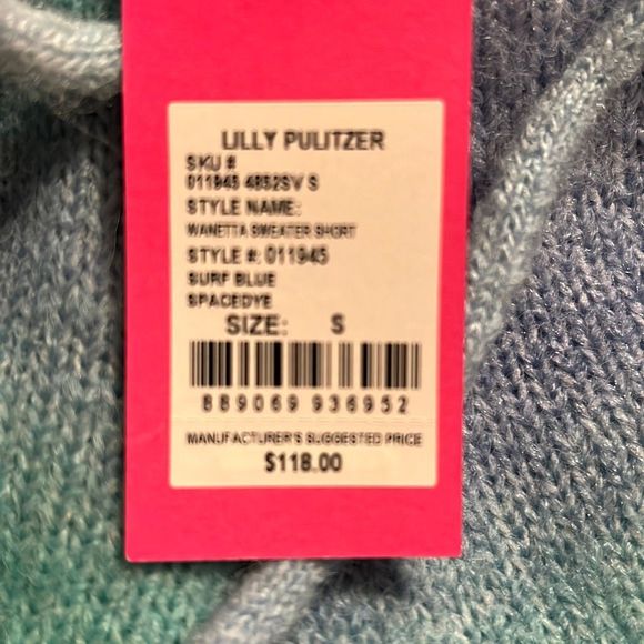 NWT. Lilly Pulitzer sweater shorts, blue and green size small new with tags. - Picture 2 of 4